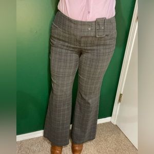 Wide belted plaid pants
